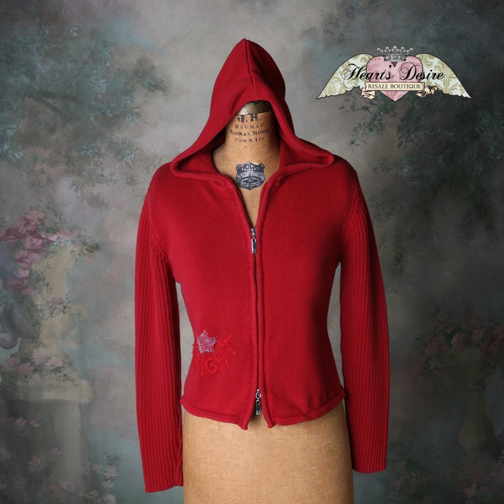 Like, Love Red Hooded Dbl Zip Sweater w/Star Sz Lg